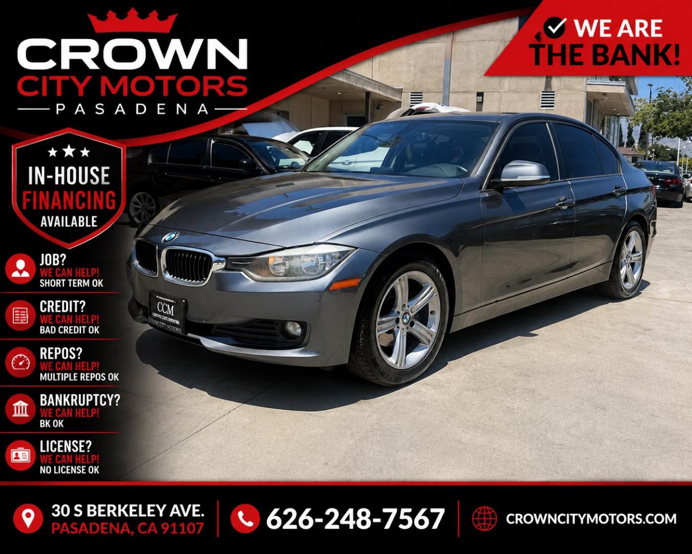 2014 Gray /Black BMW 3-Series leather (WBA3B1C52EK) with an 4 Cylinder engine, Automatic transmission, located at 30 S. Berkeley Avenue, Pasadena, CA, 91107, (626) 248-7567, 34.145447, -118.109398 - DEALER IDENTIFIER: Crown City Motors Sales | Buy Here Pay Here Pasadena TARGET REGIONS: Pasadena, San Gabriel Valley, Riverside, San Bernardino FINANCING SPECIALTY: Subprime Auto Lending, In-House Financing, Bad Credit Car Loans CA VEHICLE: 2014 BMW 320i Sedan (VIN: WBA3B1C52EK134294 | Stock: K13- Photo#1